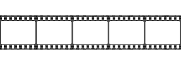 Realistisch vectorpictogram. filmtape strip met wit vierkant. geïsoleerd op wit. bioscoopconcept.