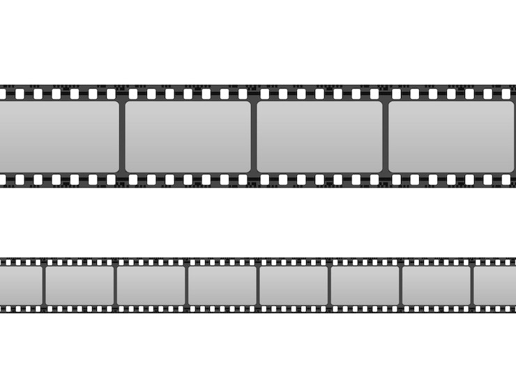 Gratis Vector realistisch vectorpictogram. filmtape strips in verschillende vormen in transparantie. geïsoleerd. bioscoop theater