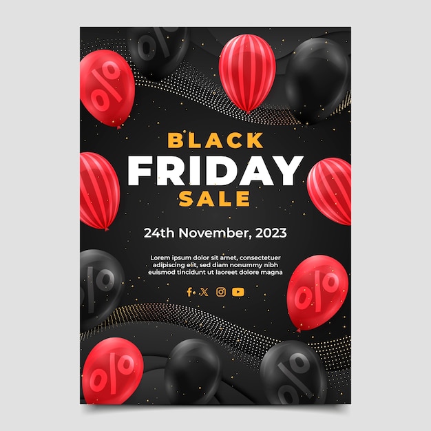 Gratis vector realistisch verticaal postersjabloon voor black friday-uitverkoop