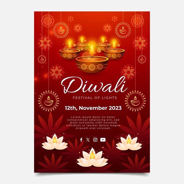Realistisch verticaal postersjabloon voor de viering van het hindoe diwali-festival