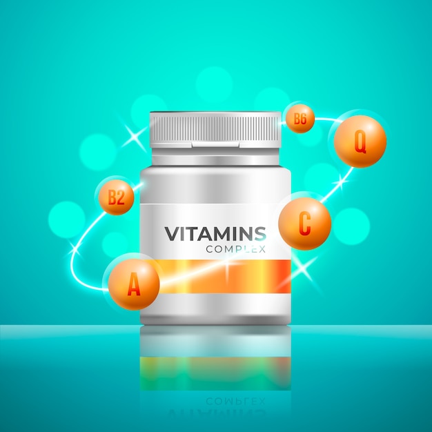 Gratis vector realistisch vitaminecomplex pakket