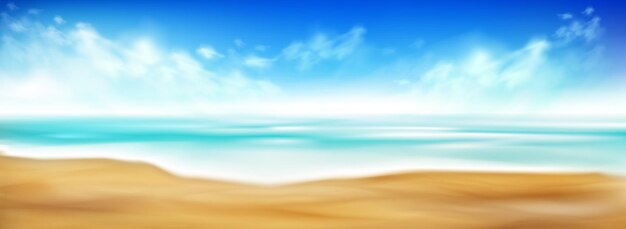 Realistisch zandstrand met blauwe zee- of oceaanwater