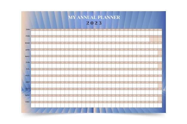 Realistische 2023 jaarlijkse muurplanner kalendersjabloon