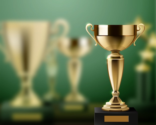 Realistische achtergrond met glanzende gouden trofee awards cups