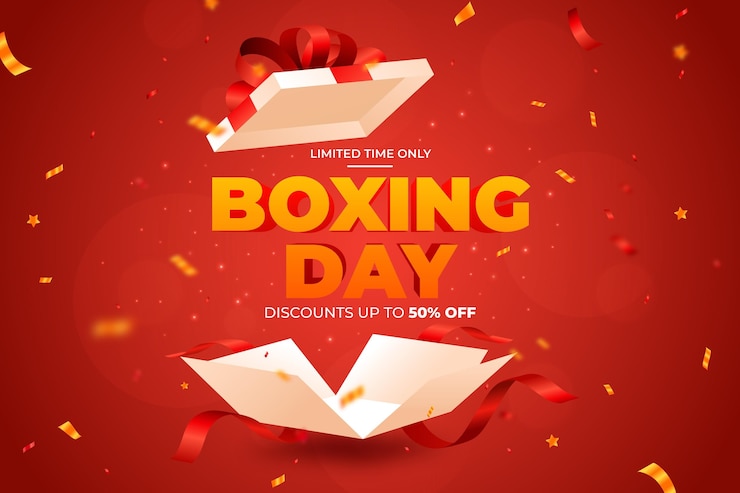 Gratis Vector realistische achtergrond van de boxing day-uitverkoop