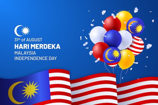 Gratis vector realistische achtergrond voor de onafhankelijkheidsdag van maleisië