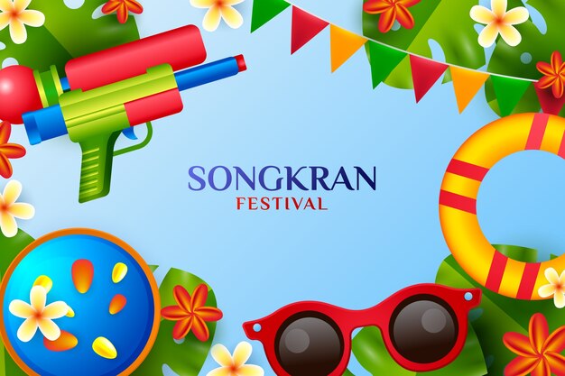 Realistische achtergrond voor de viering van het songkran-waterfestival