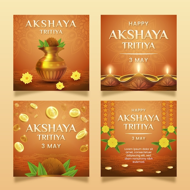 Gratis vector realistische akshaya tritiya instagram-berichtenverzameling