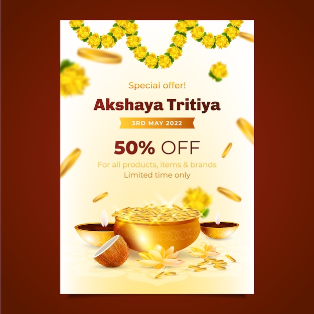 Gratis vector realistische akshaya tritiya verkoop verticale postersjabloon