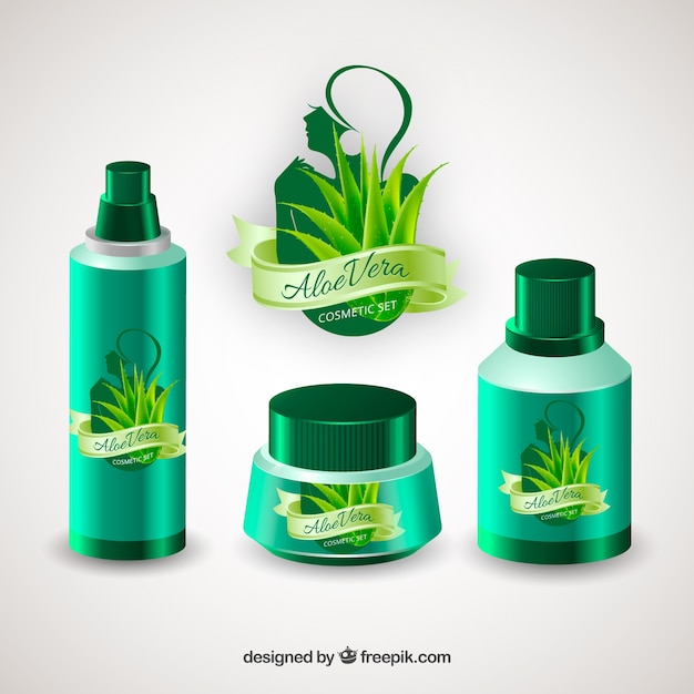 Gratis vector realistische aloe vera producten set