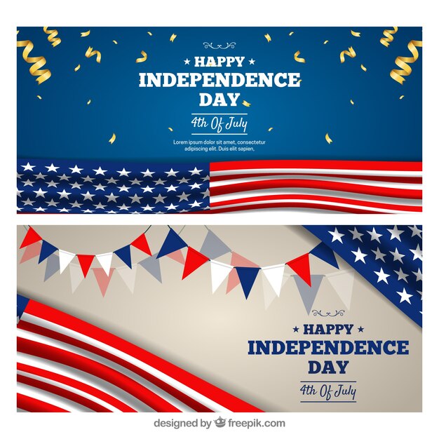 Gratis vector realistische amerikaanse onafhankelijkheidsdag banners