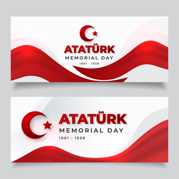 Realistische ataturk herdenkingsdag horizontale banners set