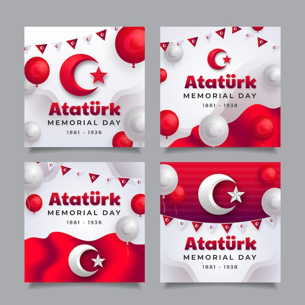 Realistische ataturk herdenkingsdag instagram posts collectie