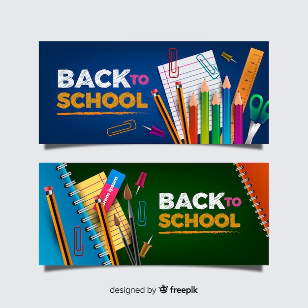 Realistische back-to-school banners