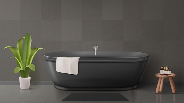 Gratis vector realistische badkamer met zwart bad