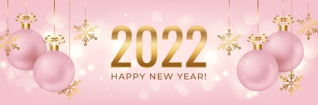 Gratis vector realistische banner voor gelukkig nieuwjaar 2022