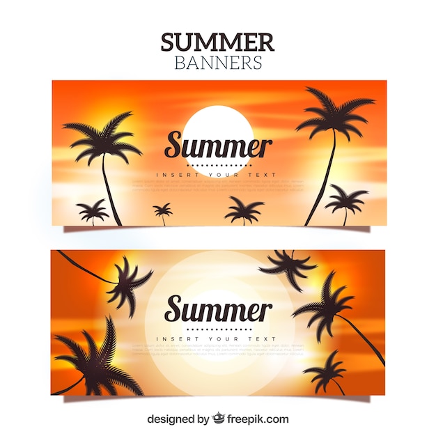 Gratis vector realistische banners met palmsilhouetten