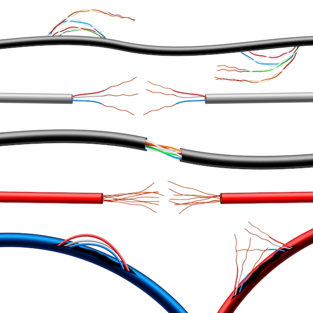 Gratis vector realistische beschadigde elektrische kabelset