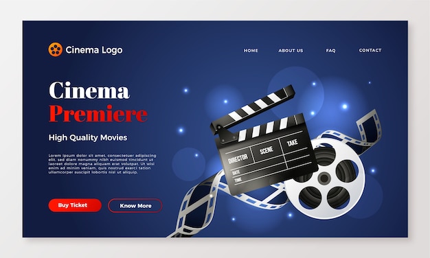 Gratis vector realistische bestemmingspagina-sjabloon voor filmpremière-evenement