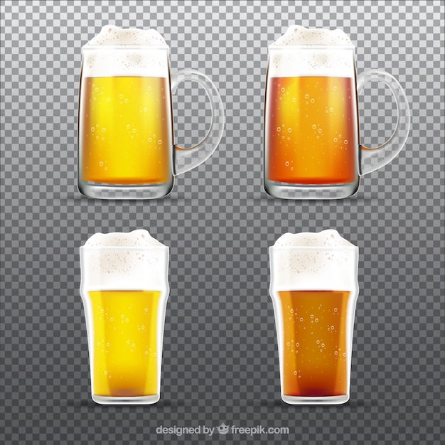 Gratis vector realistische bierglas- en mokcollectie