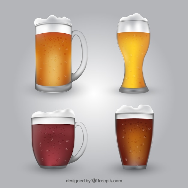 Gratis vector realistische bierglas- en mokcollectie