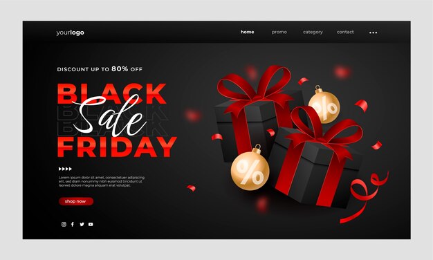 Realistische Black Friday-bestemmingspaginasjabloon