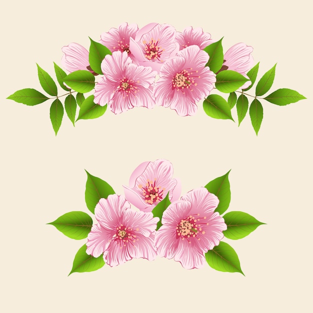 Gratis vector realistische bloemen met geplaatste bladeren