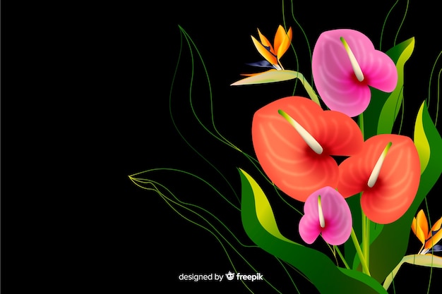 Gratis vector realistische bloemen op een donkere achtergrond