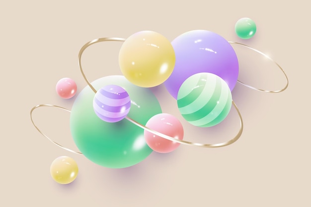 Gratis vector realistische bollenachtergrond met gouden cirkels