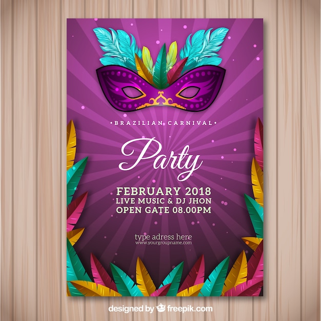 Gratis vector realistische braziliaanse carnaval partij flyer / poster