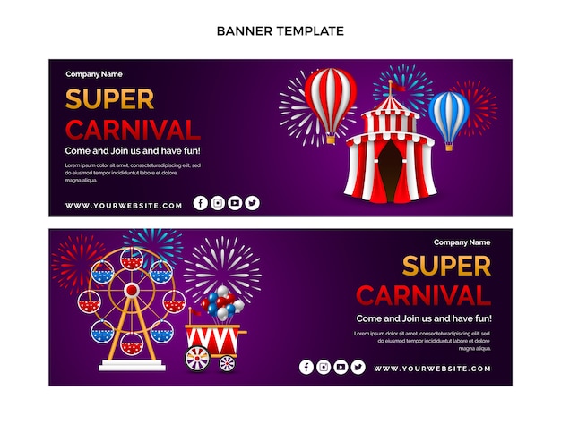 Gratis vector realistische carnaval horizontale banners set