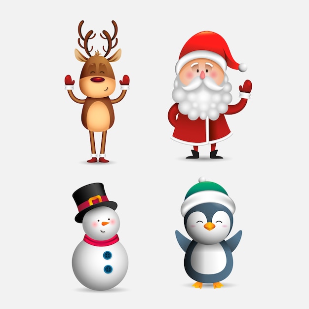 Gratis vector realistische cartoon kerst tekenset