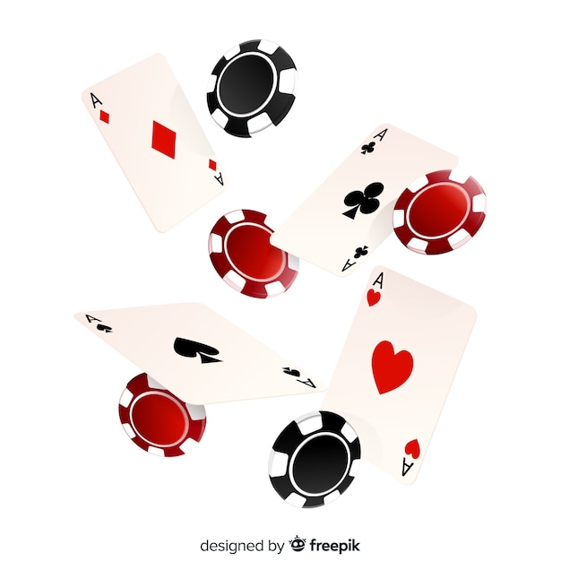 Gratis vector realistische casinospaanders en kaarten dalende achtergrond