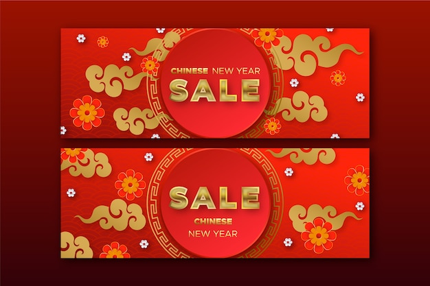 Realistische chinese nieuwjaarsverkoop horizontale banners set