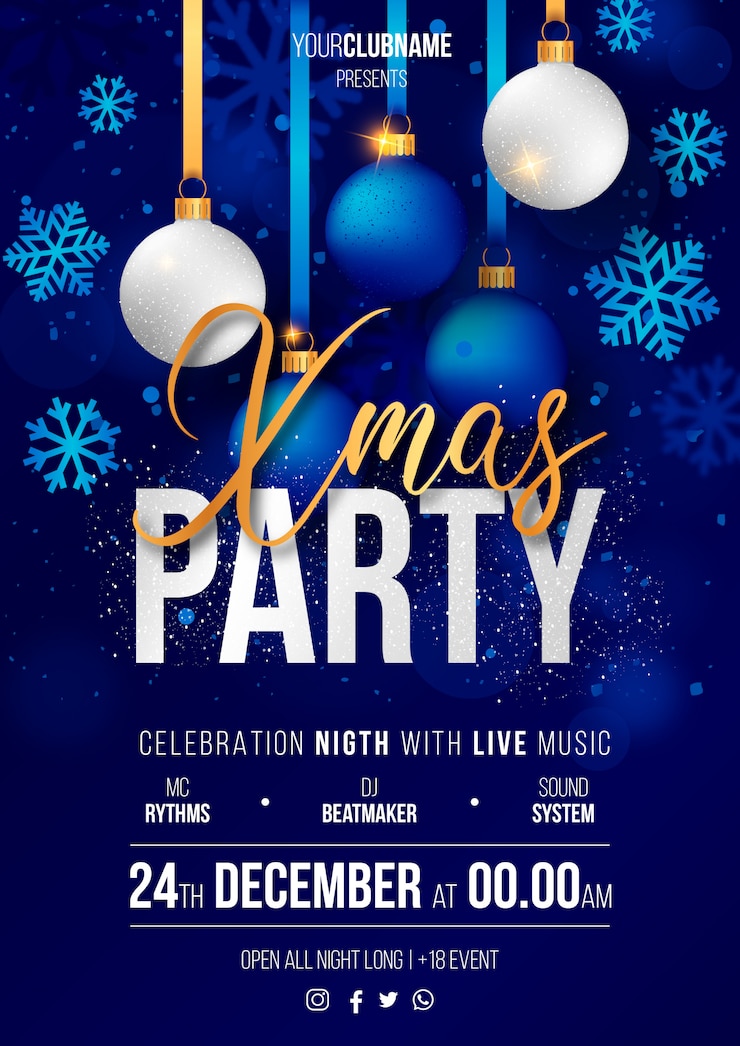 Gratis Vector realistische christmas party poster klaar om af te drukken