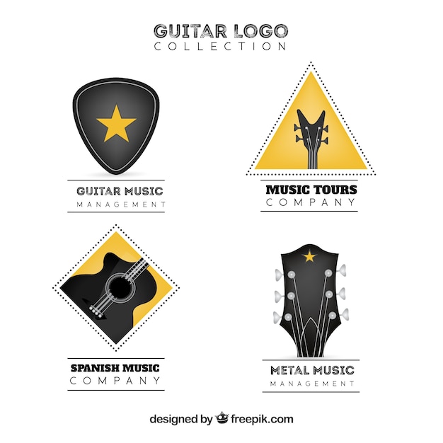 Gratis vector realistische collectie gitaarlogo's