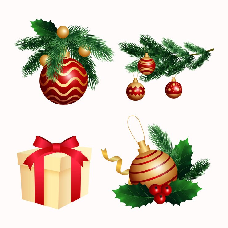 Gratis Vector realistische collectie kerstelementen