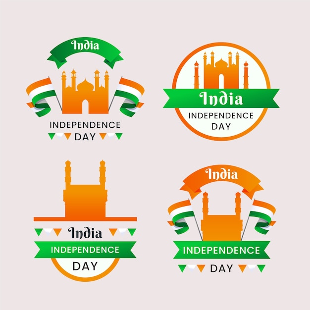 Gratis vector realistische collectie van onafhankelijkheidsdaglabels in india