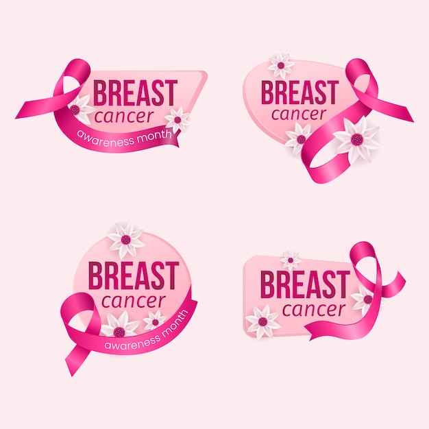 Gratis vector realistische collectie voor maandlabels voor borstkankerbewustzijn