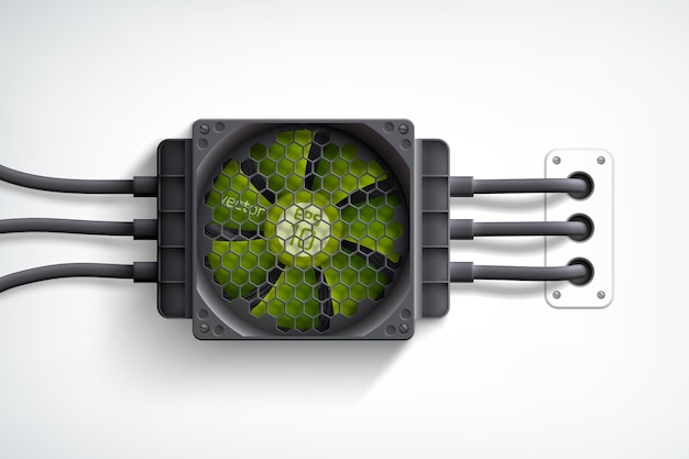 Gratis vector realistische computerkoeler met groen ventilatorontwerpconcept op wit