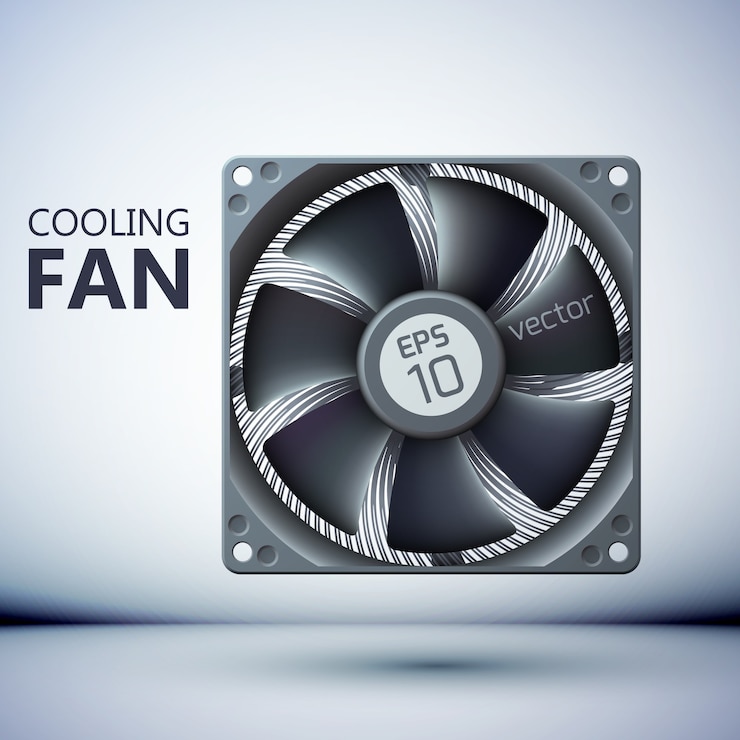 Gratis Vector realistische computerventilatorsjabloon met metalen bladen