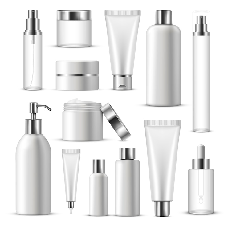 Gratis Vector realistische cosmetische pakket icon set