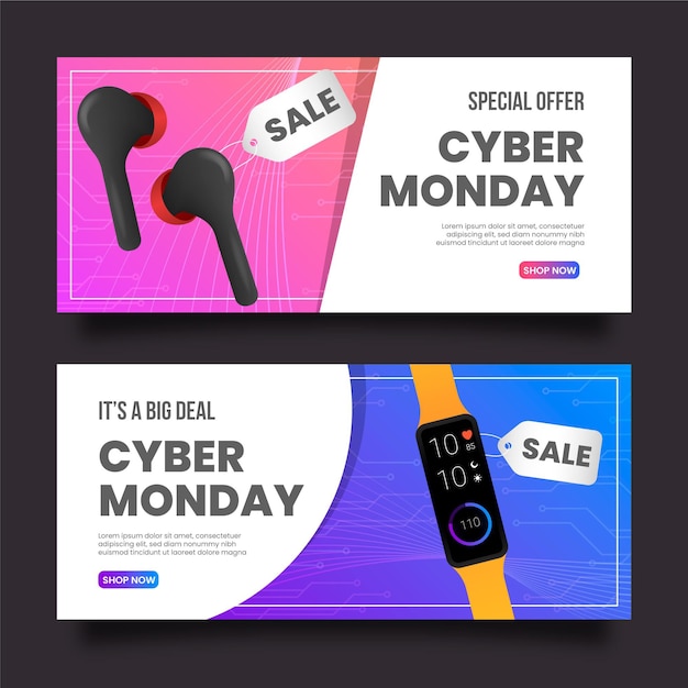 Realistische cyber maandag banners