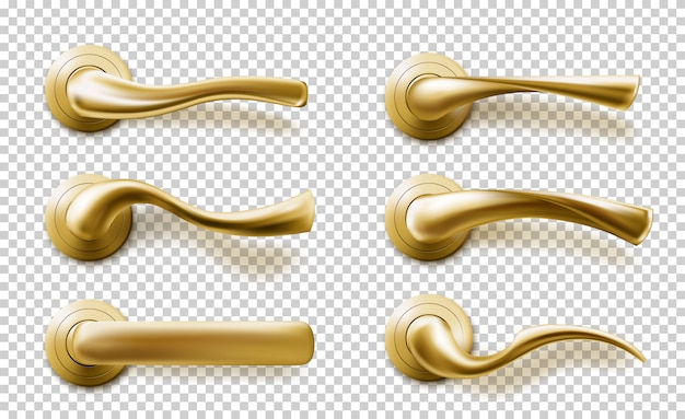 Gratis vector realistische deurkrukken set, gouden geïsoleerde knoppen