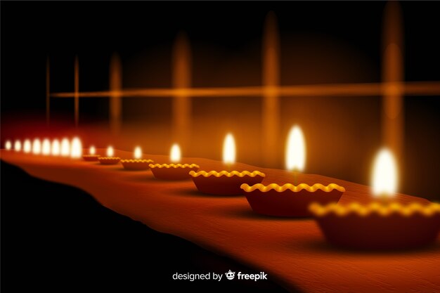 Realistische Diwali achtergrond met kaarsen