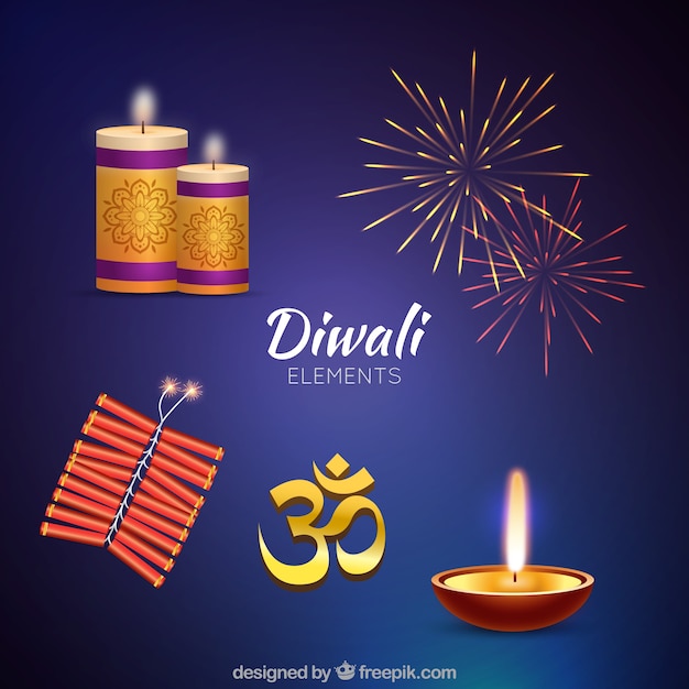 Gratis vector realistische diwali elementen