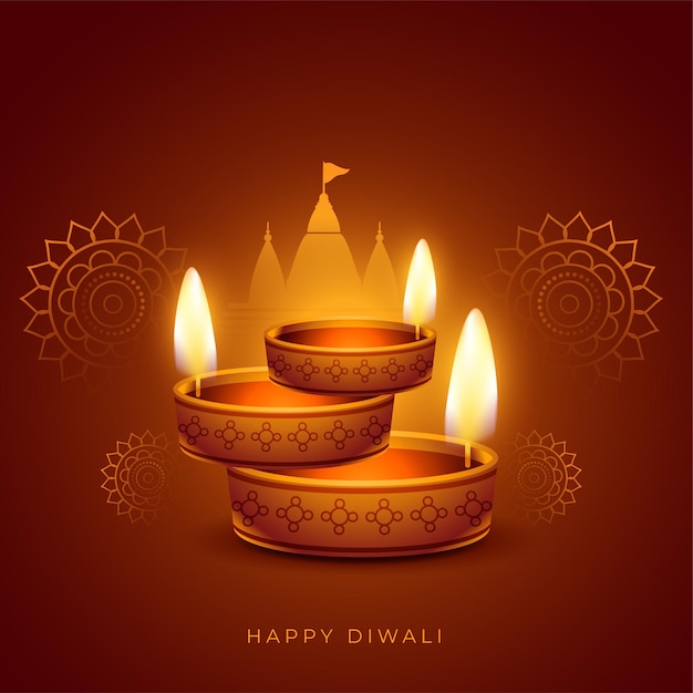 Realistische diwali festival diya kaart mooie achtergrond