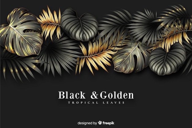 Gratis vector realistische donkere en gouden bladeren achtergrond