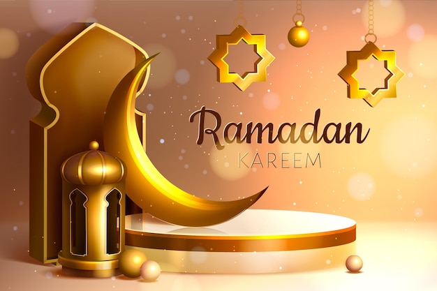 Gratis vector realistische driedimensionale ramadan kareem-illustratie