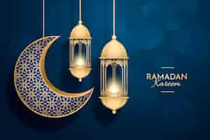 Gratis vector realistische driedimensionale ramadan kareem-illustratie